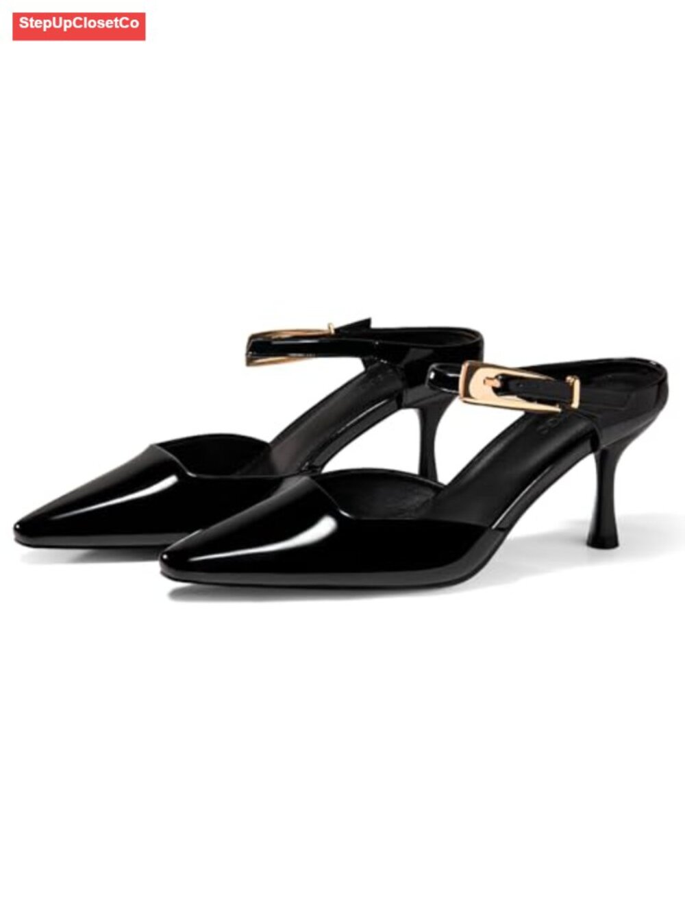 Faux Leather Women's Kitten Heel Mules Pointed Toe Ankle Strap Dress Shoes